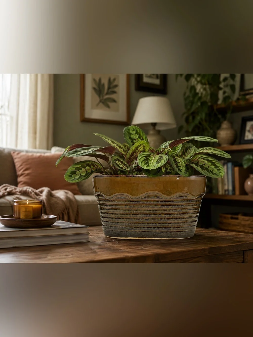 Brown Ceramic Oval Planter with Drainage Hole | Speckled Brown Pottery Plant Pot